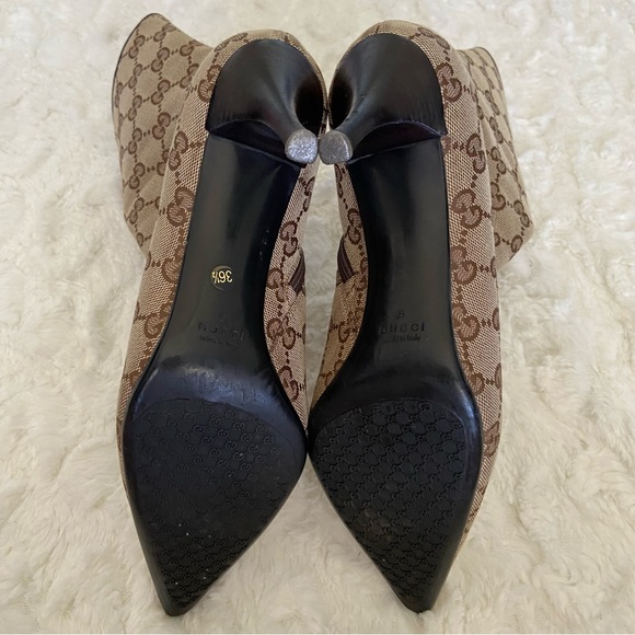 GUCCI GG Monogram Canvas Leather Ankle Boots Booties Stiletto Heels Pointed Toe - Picture 7 of 16